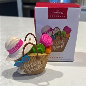 Hallmark Keepsake Beach Bag Ornament with Pink and Blue Accents 2023